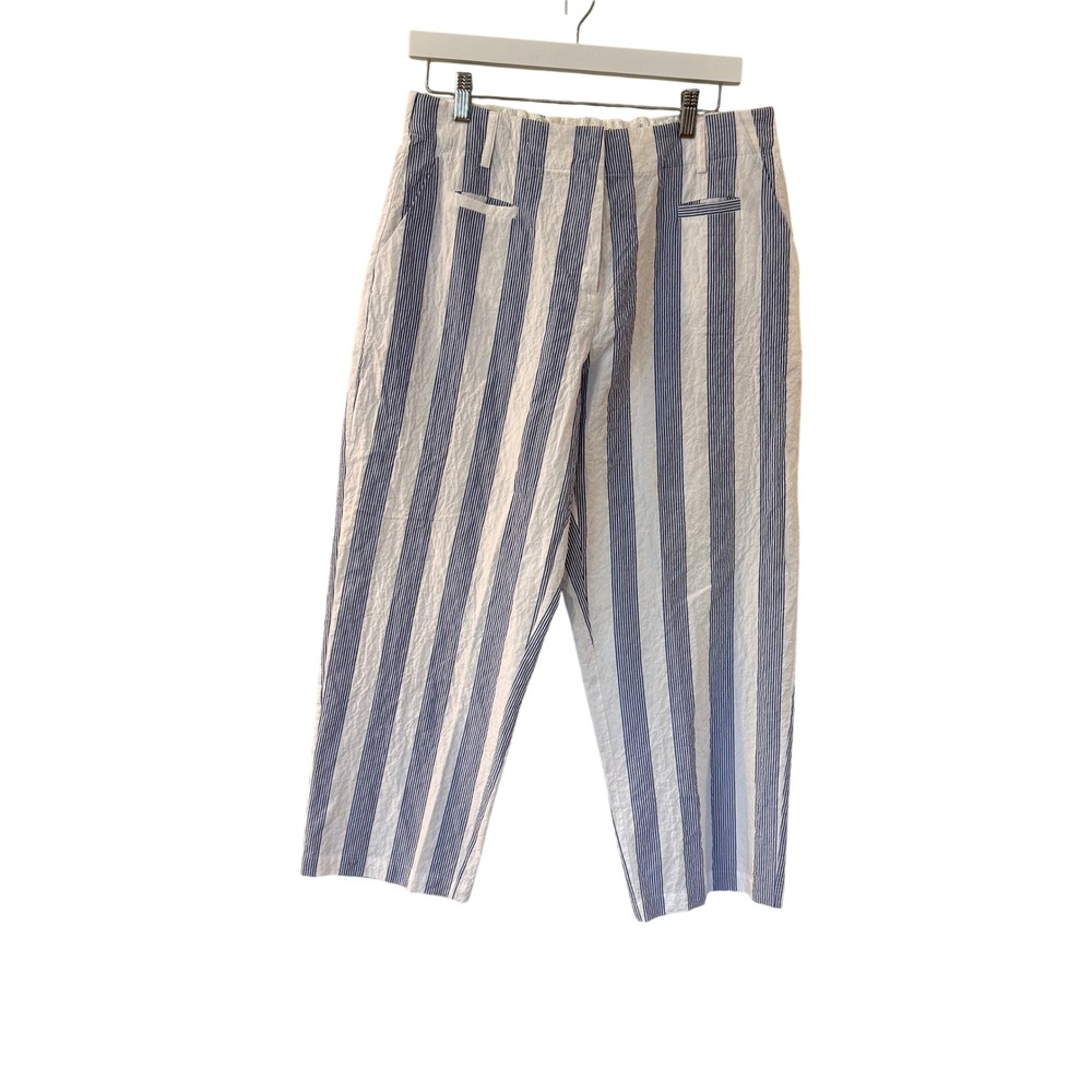 Ottod'Ame Blue White Striped Seersucker Eyelet Waist Pants Made in Italy DP8975